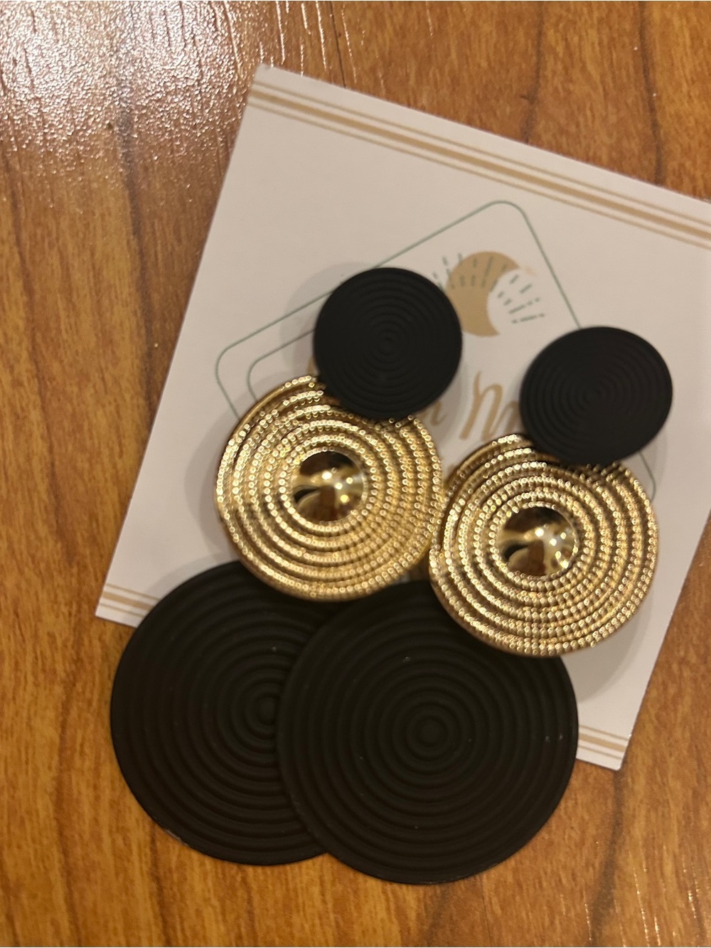 Black and Gold Statement Drop Earrings - Picture 2 of 2